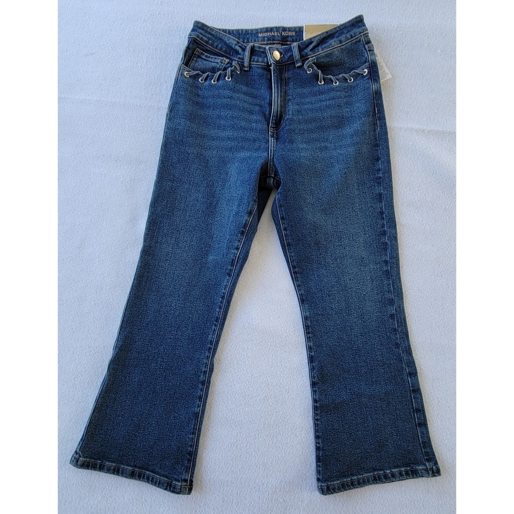 NWT Michael Kors High Rise Selma Cropped Flare Blue Jeans Size 6
